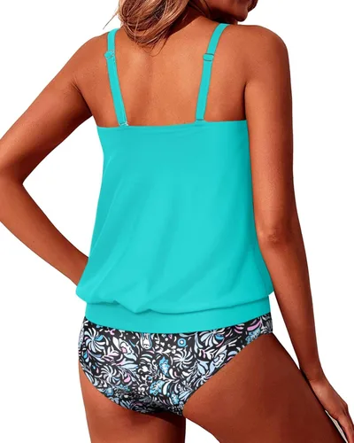 Vista 4 de Yonique - Trajes de baño tipo blusón, estilo tankini y de dos piezas, para mujer, diseño modesto y con ajuste holgado
