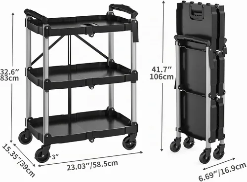 Vista 5 de YITAHOME - Carrito utilitario plegable de 3 niveles con ruedas (2 frenos), 240 libras