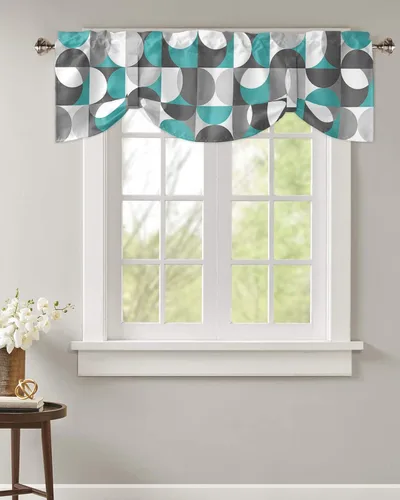 Vista 26 de Cortinas de cocina de Navidad, cenefa semitransparente ajustable con lazo, muñeco de nieve, copo de nieve, bolsillo para barra, tratamiento