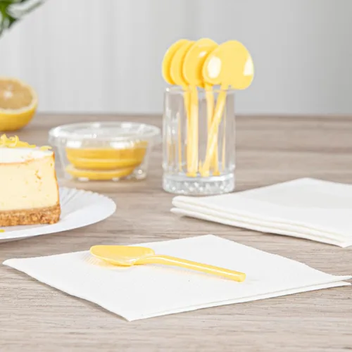 Vista 6 de Restaurantware Cucharas de postre de 3.5 pulgadas x 1.3 pulgadas, 100 mini cucharas desechables – Cucharas de degustación de plástico amarillo bebé
