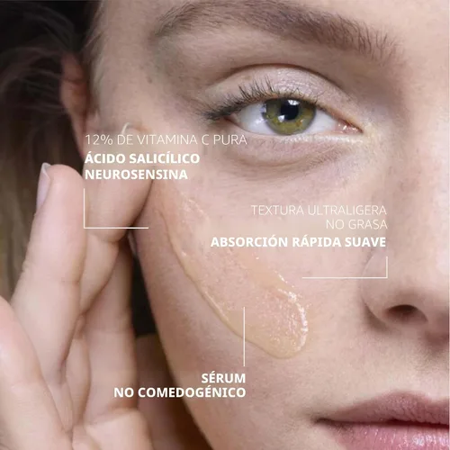 Vista 5 de La Roche-Posay Suero puro de Vitamina C al 12% para cara con ácido hialurónico y ácido salicílico, suero facial hidratante, aumenta la luminosidad