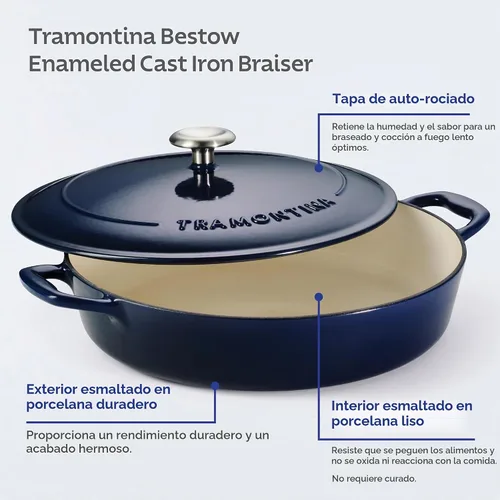 Vista 4 de Tramontina Bestow - Sartén de hierro fundido esmaltado de 4 cuartos de Azul