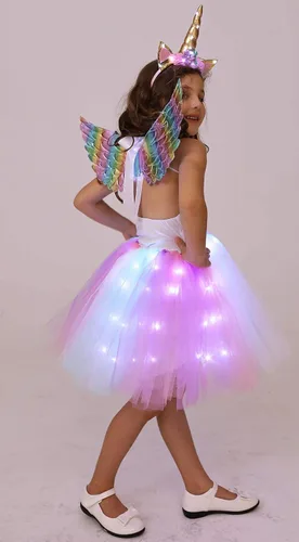 Vista 4 de Soyoekbt Girls Unicorn Costume LED Light Up Unicorn Princess Dress Birthday Party Outfit Halloween Tutu Dress with Headband