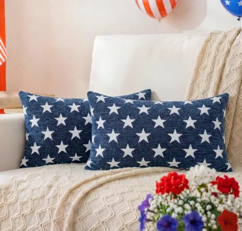 Vista 9 de Juego de 2 fundas de almohada patrióticas de felpilla con estrellas geométricas, 18 x 18 pulgadas, decoración americana para el día