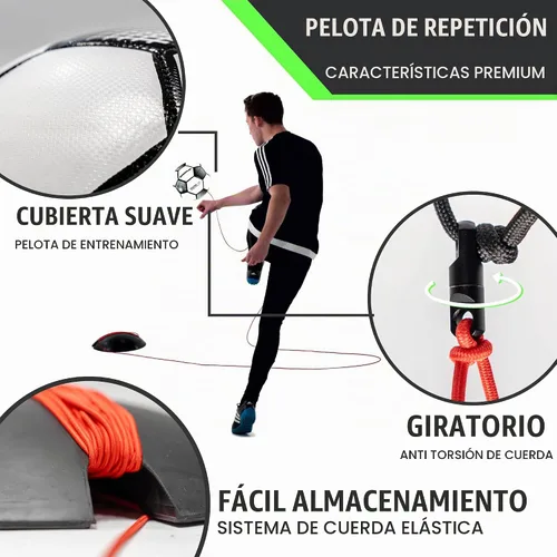 Vista 3 de QUICKPLAY Pelota de entrenamiento de fútbol Replay Bola de entrenamiento elástica ajustable con peso base