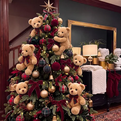Vista 9 de Chalyna Paquete de 6 ositos de peluche navideños con lazo de terciopelo a Verde