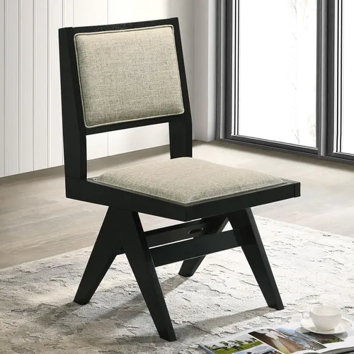 Vista 8 de Contemporary 2pc Dining Arm Chairs Set for Room Table & Seating Kitchen Chairs Fabric Upholstered Plank Arms Oak Veneer Rubberwood,Black-2set