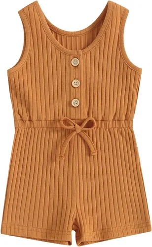 Vista 43 de Traje de verano para niña pequeña, de manga corta, acanalado, overol liso, pantalones cortos, ropa para recién nacidos