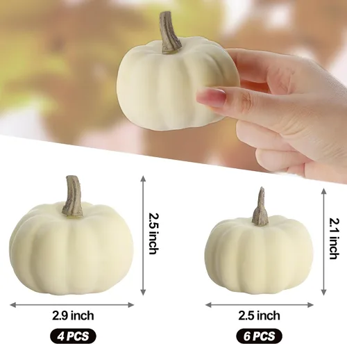Vista 2 de Artgar Decoración de Calabaza - Calabaza Blanca - Juego de 10 Mini Calabazas de Cosecha - Calabazas de Espuma Beige para Decoración del Hogar DIY