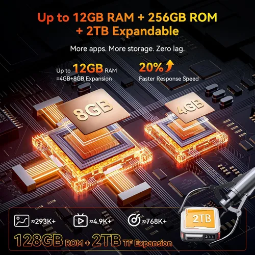 Vista 5 de Blackview Teléfono resistente Android 16, batería de 10000 mAh 12 GB+128 GB/2 TB Expandir Gemini AI 6.56 pulgadas 90Hz 4G T-Mobile Dual SIM IP69K