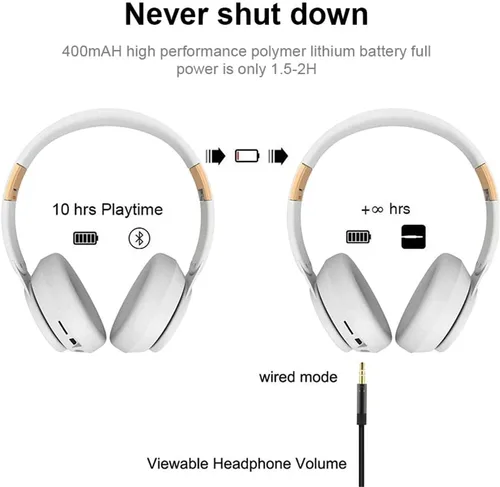 Vista 3 de Auriculares inalámbricos con Bluetooth 5.0, auriculares estéreo plegables sin pérdidas, con micrófono, FM, ranura SD/TF, cancelación activa de Negro