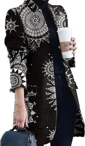Vista 2 de UODSVP Abrigos de invierno para mujer, con estampado de moda, casual, cuello a cuadros, abrigo holgado, ropa de abrigo