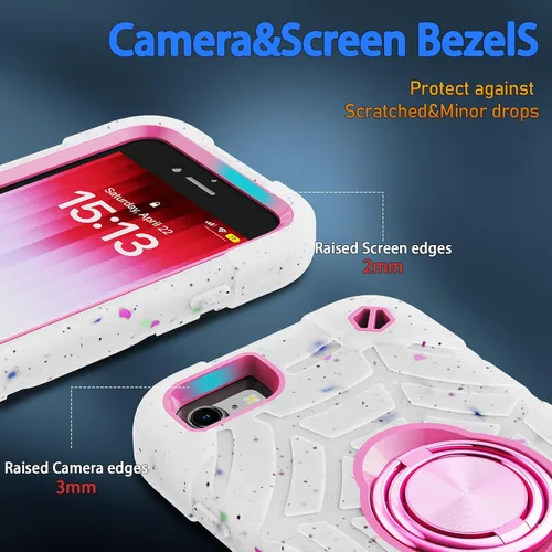 Vista 5 de KCJ Funda para iPhone SE 2022/2020, iPhone 8/7/6/6S, con [2×Protectores de Pantalla][Soporte de Anillo] Silicona Suave+PC Duro Protección Completa