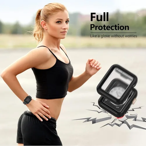 Vista 4 de Paquete de 2 fundas compatibles con Apple Watch de 1.496 pulgadas (1.496 in), protector de pantalla de poliuretano termoplástico (TPU), funda Negro
