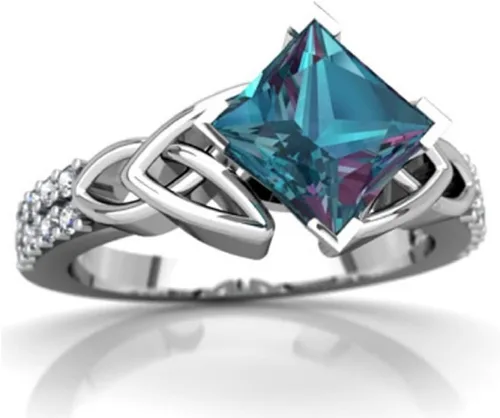 Vista 2 de Awmnjtmgpw - Anillo de compromiso de boda para mujer, plata de ley 925, corte celta, topacio arcoíris, circonita cúbica, topacio azul, talla 6-10