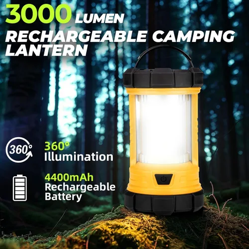 Vista 2 de Linterna de campamento de 3000 lúmenes, faroles LED para cortes de energía con cargador de teléfono de 4400 mAh, linterna recargable resistente a