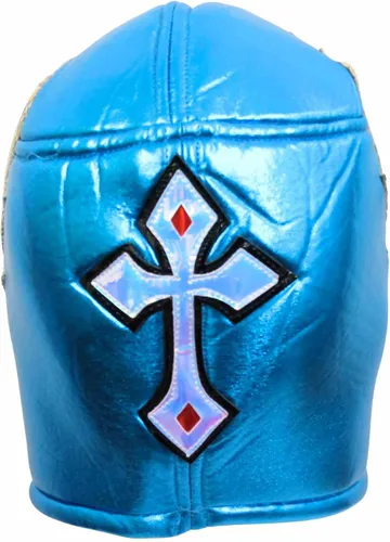 Vista 3 de Máscara de tributo de lucha libre mexicana, diseño azul 52 Eagle Warrior, ajuste ajustable