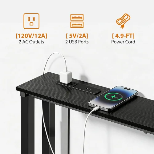 Vista 7 de Mesa de sofá de consola estrecha de 78 pulgadas con tomas de corriente y 2 puertos USB, en forma de L detrás del sofá, 3 opciones de montaje, mesas