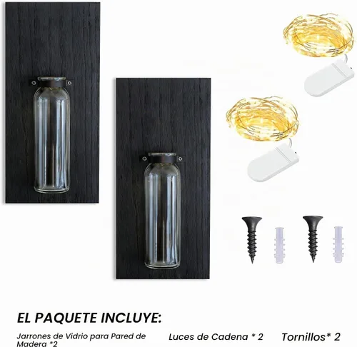Vista 6 de Heiple Paquete de 2 Maceteros de Pared para Plantas de Interior, Decoración de Madera y Vidrio para Baño, Dormitorio, Sala de Estar, Jarrones