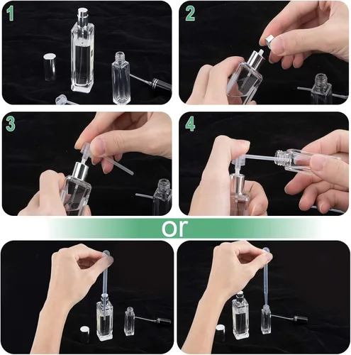 Vista 7 de Botella de perfume recargable, botella de perfume atomizadora sin BPA de 0.3 fl oz, atomizador de perfume de vidrio a prueba de fugas con tapas