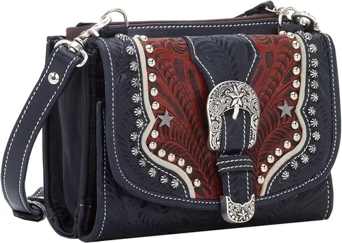 Vista 4 de American West Bolso cruzado Texas de dos pasos para mujer, color rojo, talla única, Rojo
