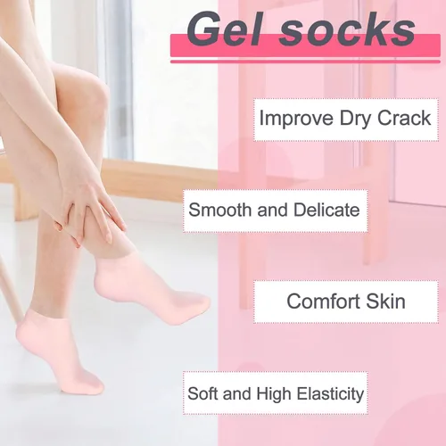 Vista 3 de SATINIOR 3 pares de calcetines de silicona para pies secos y agrietados, terapia de pies, spa, pedicura, calcetines de silicona reparadores