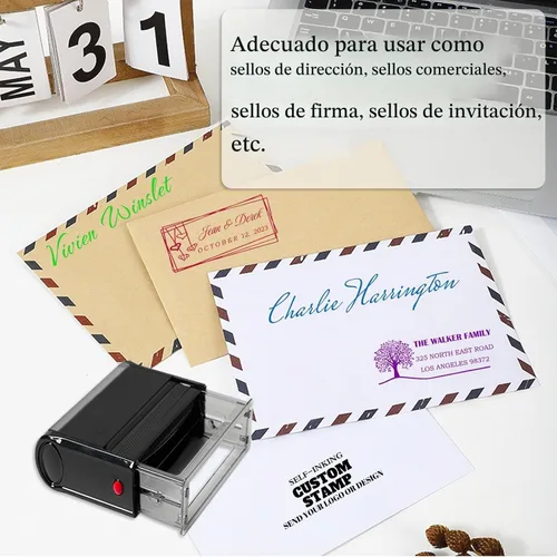 Vista 6 de Sello de dirección personalizado, autoentintado, base transparente, almohadilla de tinta recargable, disponible para boda, negocios, dirección