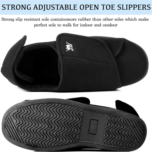Vista 5 de Pantuflas para diabéticos de espuma viscoelástica 80-D para hombre con cierres ajustables, anchura extra ancha, cómodas, cálidas, de forro polar