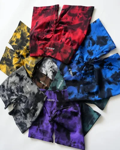 Vista 7 de AUROLA Dream Tie Dye Workout Shorts for Women Seamless Scrunch Soft Active Shorts