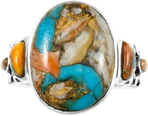 Vista 3 de Anillos de turquesa de plata de ley 925 y turquesa auténtica (SELECT COLOR)
