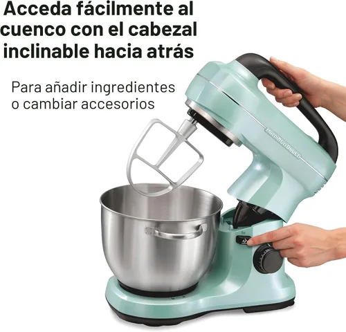 Vista 6 de Hamilton Beach Batidora eléctrica de pie, 4 cuartos, gancho para masa, accesorio batidor plano, protector contra salpicaduras, 7 velocidades