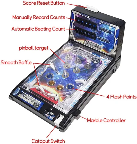 Vista 2 de Retro Arcade Game Desktop Pinball Machine Electronic Super Marble Arcade Machine Mini Pinball Juego con marcador de música ligera