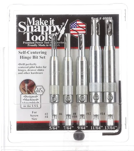 Vista 3 de Snappy Tools - Juego de brocas de bisagra autocentrante de 5 piezas, con resorte. Fabricado con orgullo en los Estados Unidos.