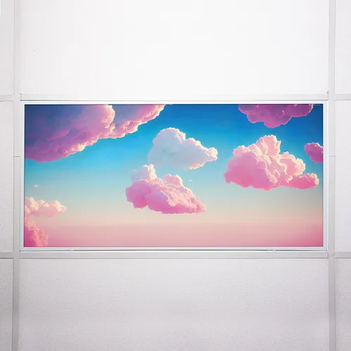 Vista 6 de Cubierta de luz fluorescente para luces de techo de aula, nubes rosadas, inserto de película retroiluminada de alta calidad 2 x 4