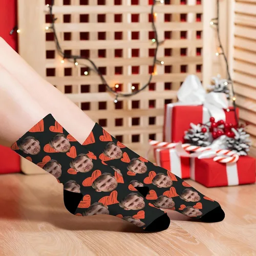 Vista 8 de D-Story Calcetines de cara personalizados, foto personalizada en calcetines, calcetines deportivos unisex para hombres y mujeres