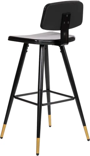 Vista 8 de Flash Furniture Kora Taburetes de bar de respaldo bajo de grado comercial, tapicería LeatherSoft negra, marco de hierro negro, reposapiés integrado