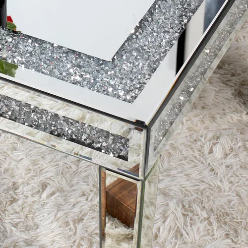Vista 3 de Mesa de centro de plata con borde de cristal triturado, vidrio