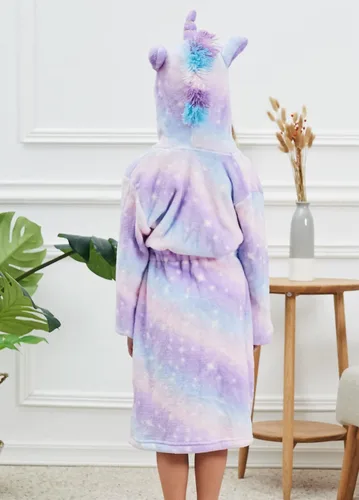 Vista 5 de Bata suave con capucha de unicornio y pantuflas a juego, diadema y venda para los ojos para niñas