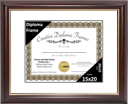 Vista 56 de Creative Picture Frames Marco para Diploma de Caoba con Borde Dorado de 12x16 pulgadas con Vidrio y Paspartú Negro y Colgadores de Pared Instalados