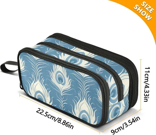 Vista 3 de Nylon Large Zippered Pencil Bag Retro Peacock Turquoise Design Large Capacity Big Pencil Case With Zipper Stationery for Office Man estuche