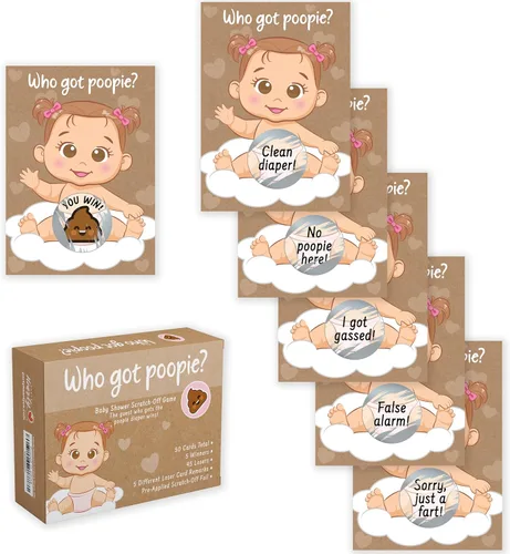 Vista 14 de Party Hearty Deliciosa diversión para baby shower – 50 divertidos arañazos de Poopie – Ideal para todos los géneros 50 tarjetas, divertida