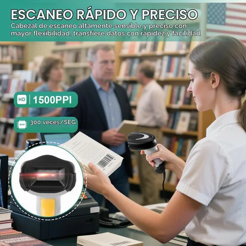 Vista 5 de Escáner de código de barras, escáner de código QR de mano conexión con cable USB 1D 2D y PDF417 Matriz de datos Lector automático de códigos