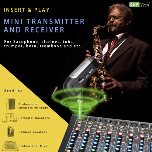 Vista 3 de Saxofón inalámbrico instrumento musical recogida, micrófono profesional instrumento inalámbrico UHF Pickup Mic receptor y sistema transmisor, clip