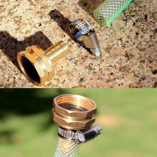 Vista 2 de Kit de reparación de manguera de jardín de latón sólido YELUN, conector con abrazaderas 1/2" púas x 3/4" hembra, apto para accesorios de manguera