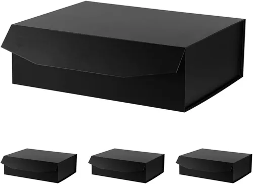 Vista 23 de 1 paquete de caja de regalo negra con tapas, pequeña de 12 x 8 x 2.7 pulgadas, cajas de regalo para ropa, cajas de regalo para camisas con cinta