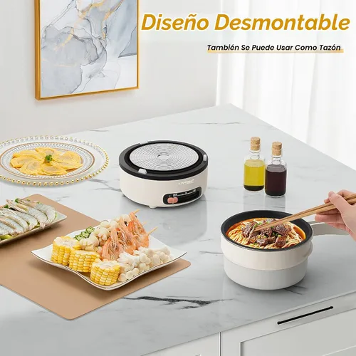 Vista 3 de HYTRIC Olla eléctrica portátil de 2 litros con mango plegable, olla eléctrica antiadherente con doble control de potencia para campamento