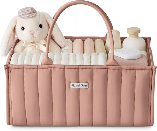 Vista 13 de Blissful Diary Organizador de pañales con flores, elegante cesta de almacenamiento para guardería, regalo para baby shower, imprescindible