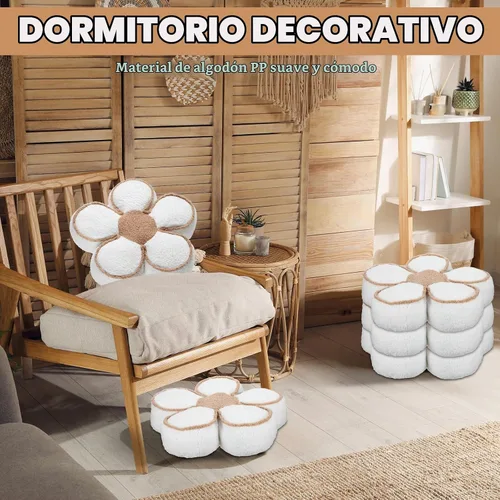 Vista 5 de Menkxi Paquete de 2 almohadas con forma de flores, lindas almohadas con forma de margaritas, cojín suave para el suelo, para sala de estar Blanco