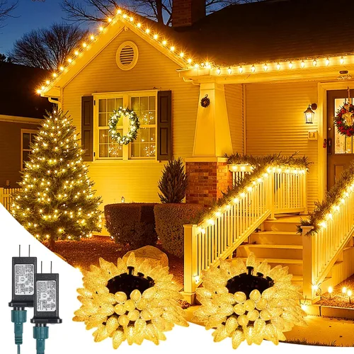 Vista 12 de Minetom Luces de Navidad C9 para exteriores, 88 pies, 110 luces LED con 8 modos de iluminación, impermeable, conectable, certificado UL
