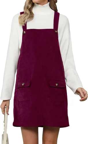 Vista 17 de luvamia Vestido de pana para mujer, tirantes ajustables, casual, a la moda, overoles cortos con bolsillos